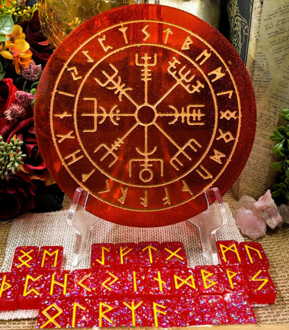 Elder Futhark Divination Board, Norse Pagan Ritual Tool for Casting Runes & Rune Reading, Epoxy Resin Runic Alphabet Norse Viking Altar Set