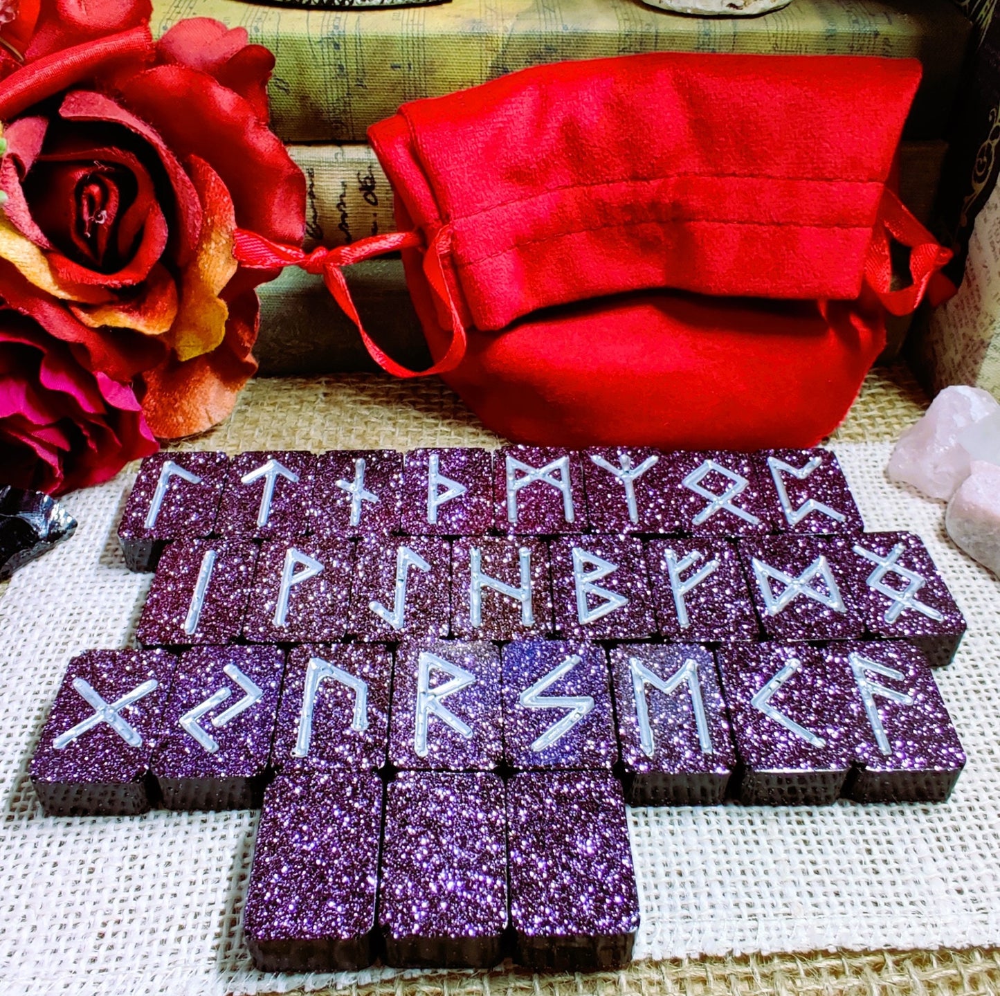 Elder Futhark Runes Set, Norse Pagan Altar Casting Runes, Epoxy Resin Rune Stones for Divination & Scrying, Practical Scandinavian Folk Art