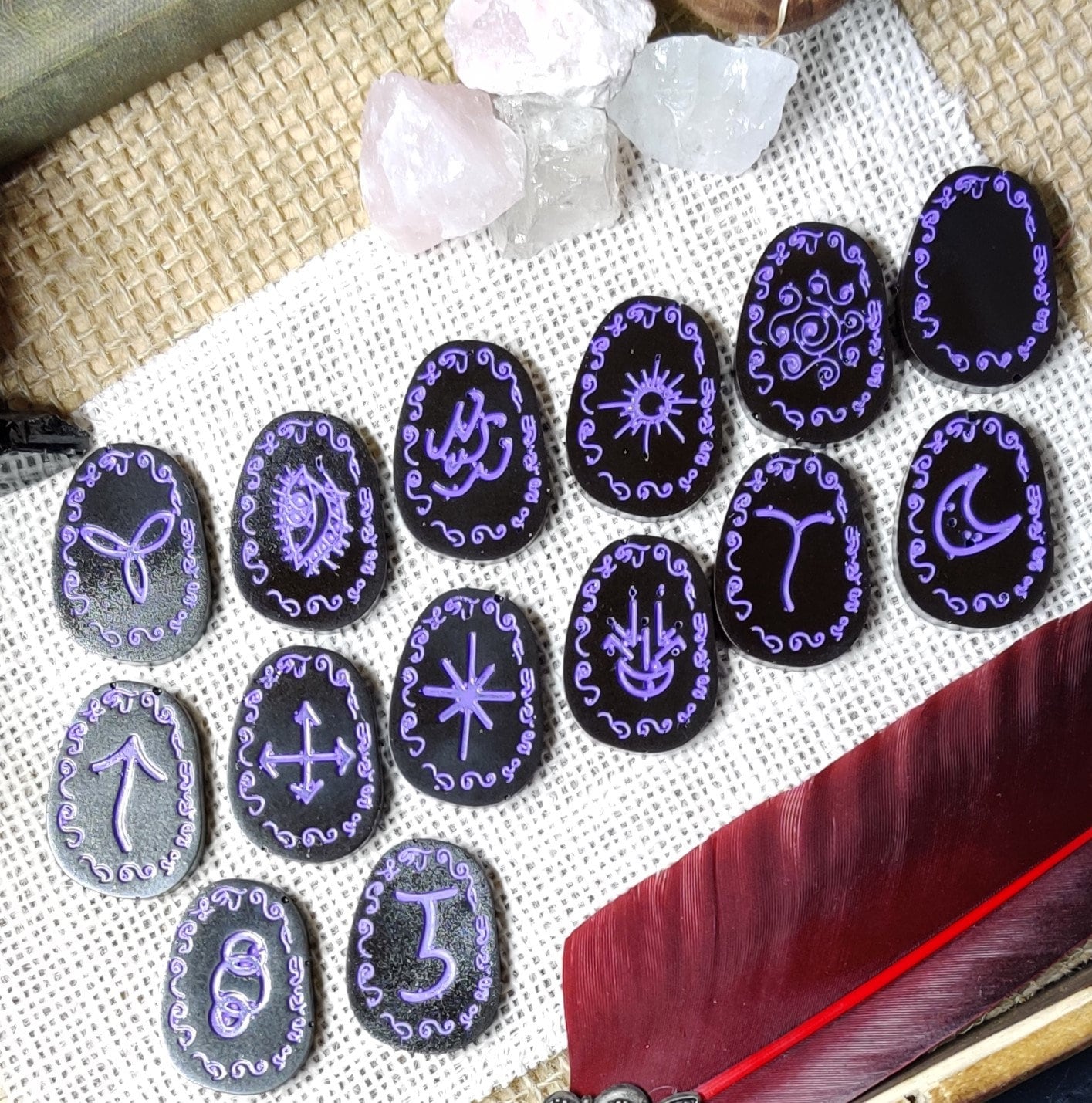 Secular Witch Casting Runes, Epoxy Resin Scrying & Divination Stones for Ritual Spellcasting, New Age Runes Set for Pagan Gift, Witchy Gift