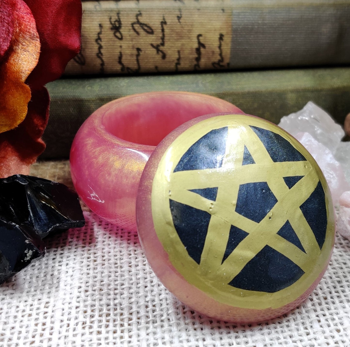 Boho Witch Pentacle Spelljar, Apothecary Jar for Banishing Ritual & Spiritual Protection, Practical Magic Decor, Sacred Space Altar Tool