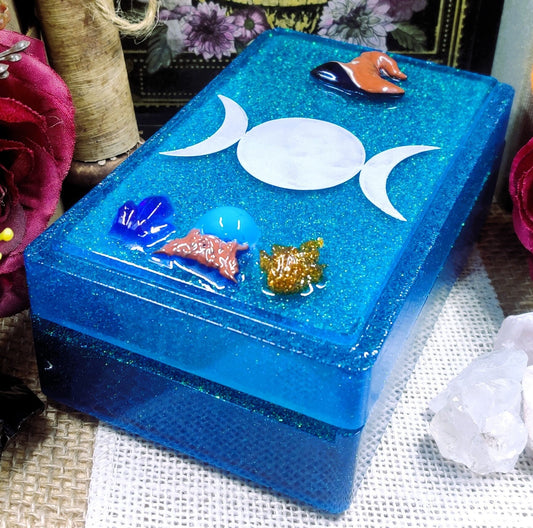 Tarot Oracle Deck Box, Portable Epoxy Resin Accessory for Pagan Witch Divination Supplies, Altar Storage Solution for Minor and Major Arcana