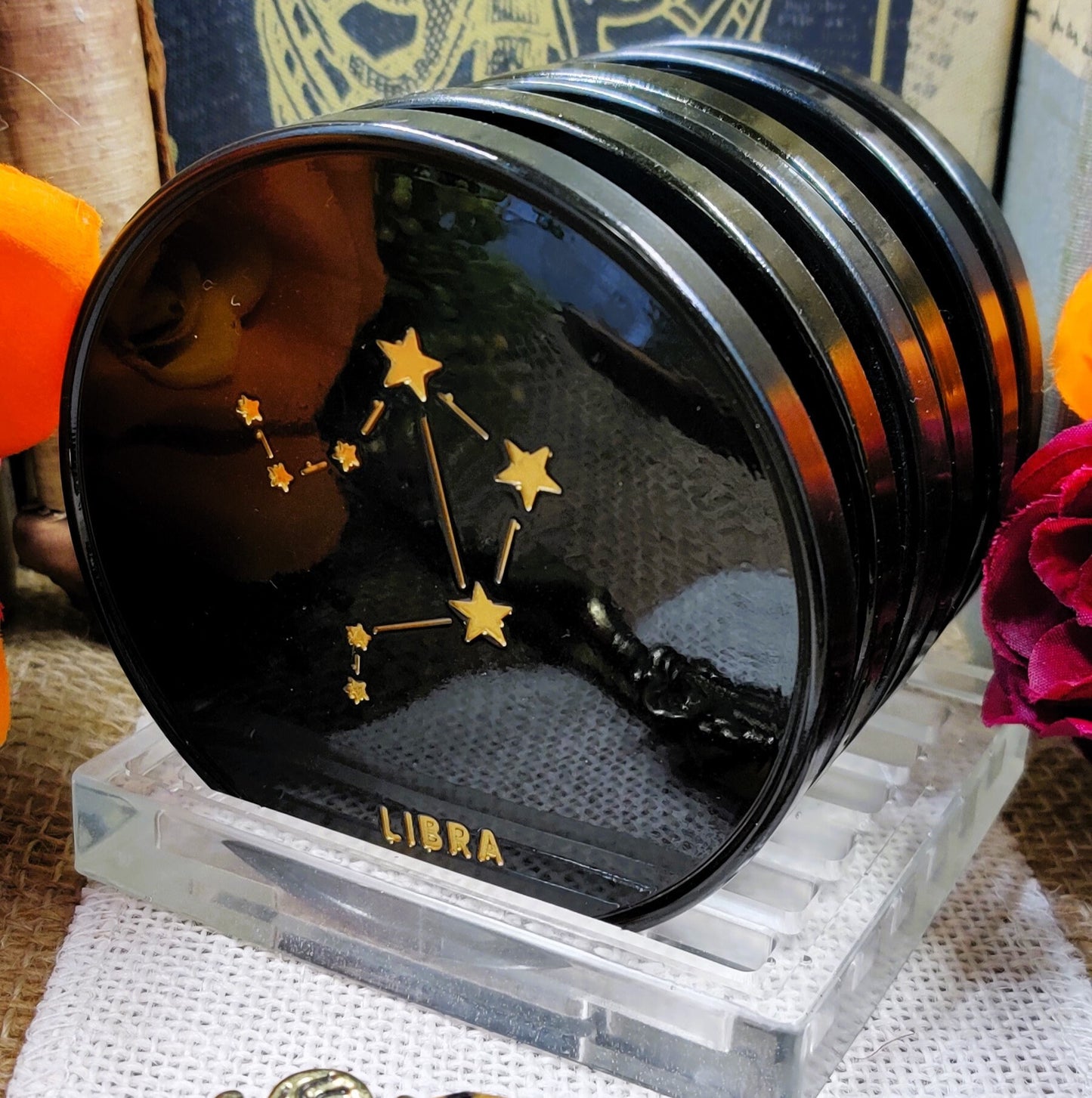 Zodiac Constellation Coaster Set, Set of 6 Epoxy Resin Star Sign Astrological Coasters with Minimalist Design, Aries, Gemini, Scorpio, Virgo