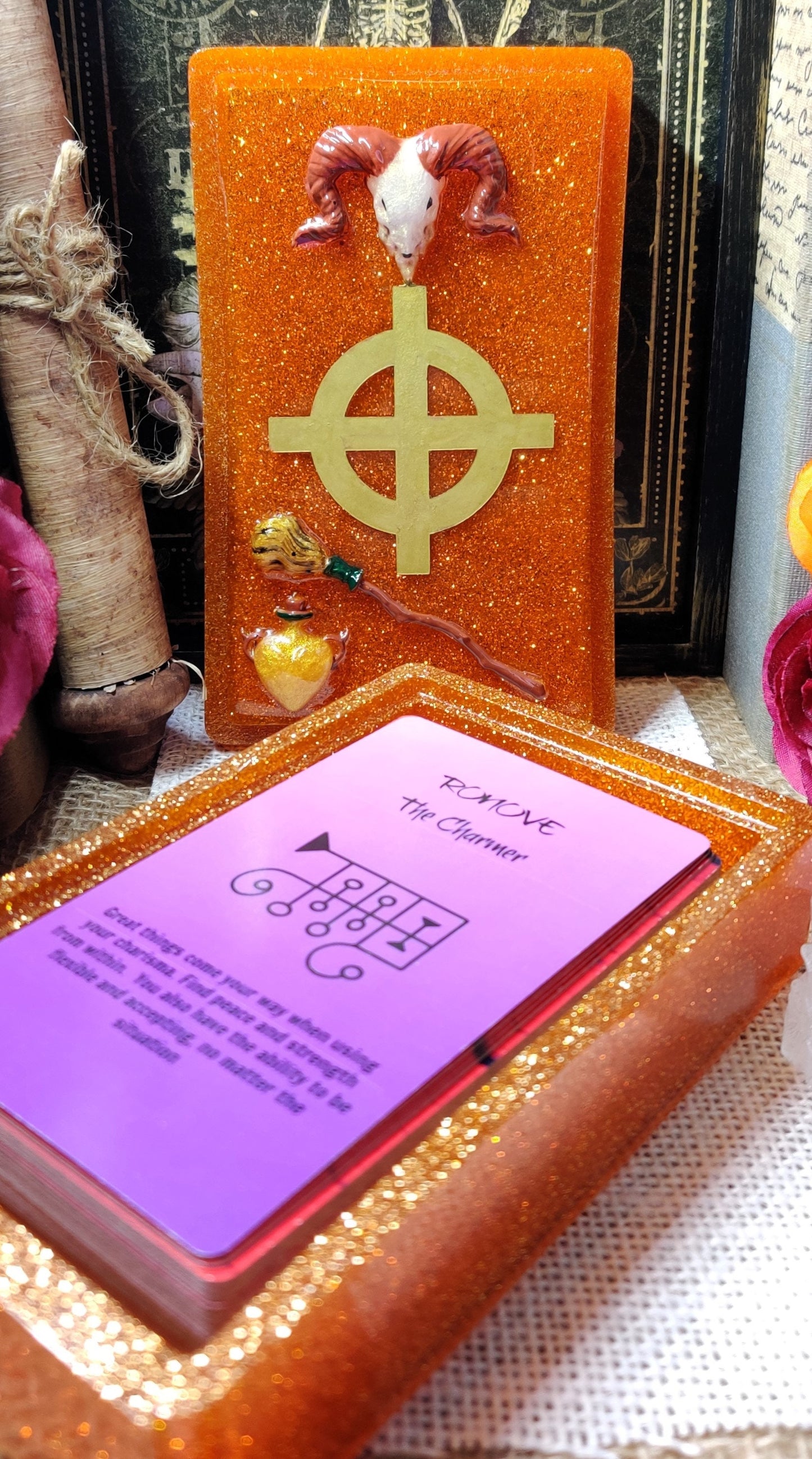 Tarot Oracle Deck Box, Portable Epoxy Resin Accessory for Pagan Witch Divination Supplies, Altar Storage Solution for Minor and Major Arcana