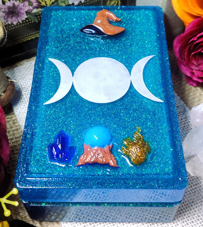 Tarot Oracle Deck Box, Portable Epoxy Resin Accessory for Pagan Witch Divination Supplies, Altar Storage Solution for Minor and Major Arcana