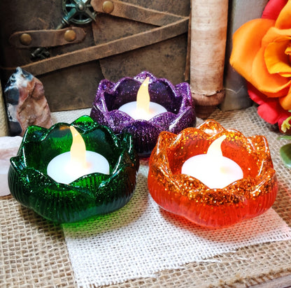 Lotus Bloom Tealight Holder, Water Lily Flower Petal Tea Candle Holder, Resin Meditation Gift & Sacred Space Altar Accessory for Pagan Witch