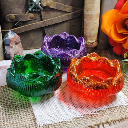 Lotus Bloom Tealight Holder, Water Lily Flower Petal Tea Candle Holder, Resin Meditation Gift & Sacred Space Altar Accessory for Pagan Witch