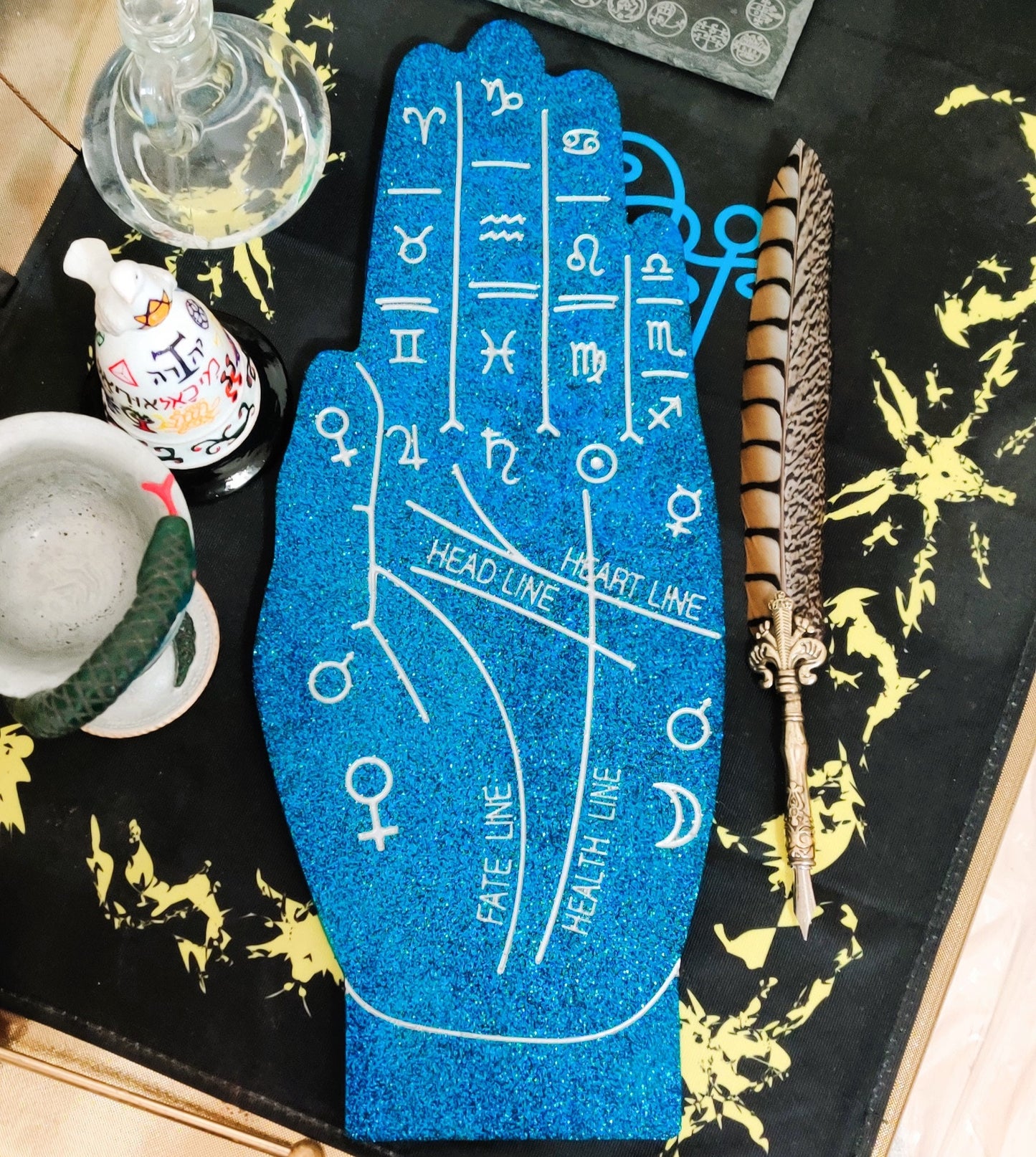 Palmistry Hand Serving Tray, Astrology Kitchen Accent, Boho Resin Home Decor and Chiromancy Themed Drink Tray for Ritual and Everyday Use