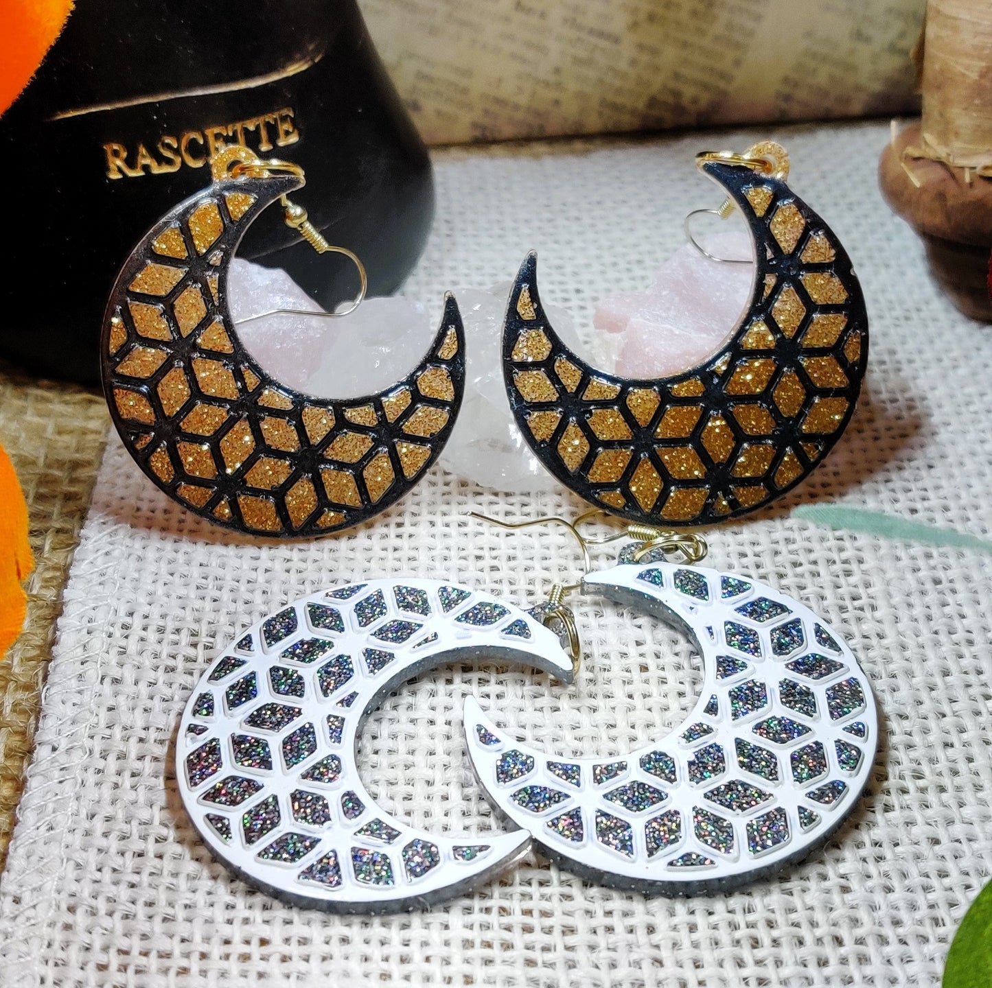 Eclectic Boho Celestial Drop Earrings, Nature Inspired Fish Hook Earrings for Space Lovers & Moon Witch, Sun and Stars Cosmic Design Jewelry