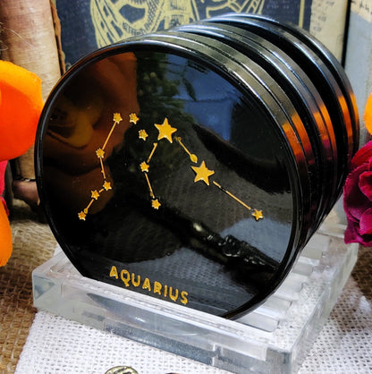 Zodiac Constellation Coaster Set, Set of 6 Epoxy Resin Star Sign Astrological Coasters with Minimalist Design, Aries, Gemini, Scorpio, Virgo