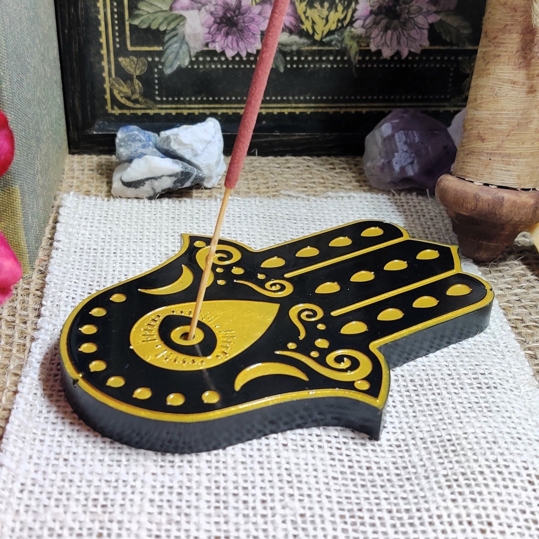 Hamsa Hand Incense Holder, Hand of Fatima Stick incense Holder, Epoxy Resin Incense Burner for Evil Eye Protection and Banishing Ritual