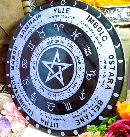 12 Zodiac Pagan Calendar, Astrological Wheel of The Year for Secular Witch & Wicca Altar, Ostara Gift, Yule Gift, Resin Witchcraft Decor