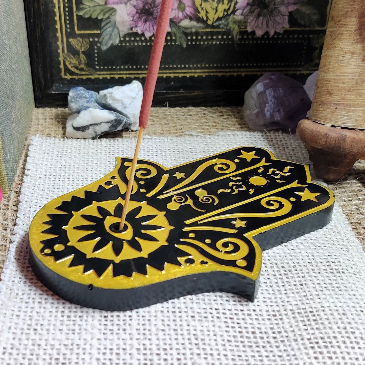 Hamsa Hand Incense Holder, Hand of Fatima Stick incense Holder, Epoxy Resin Incense Burner for Evil Eye Protection and Banishing Ritual