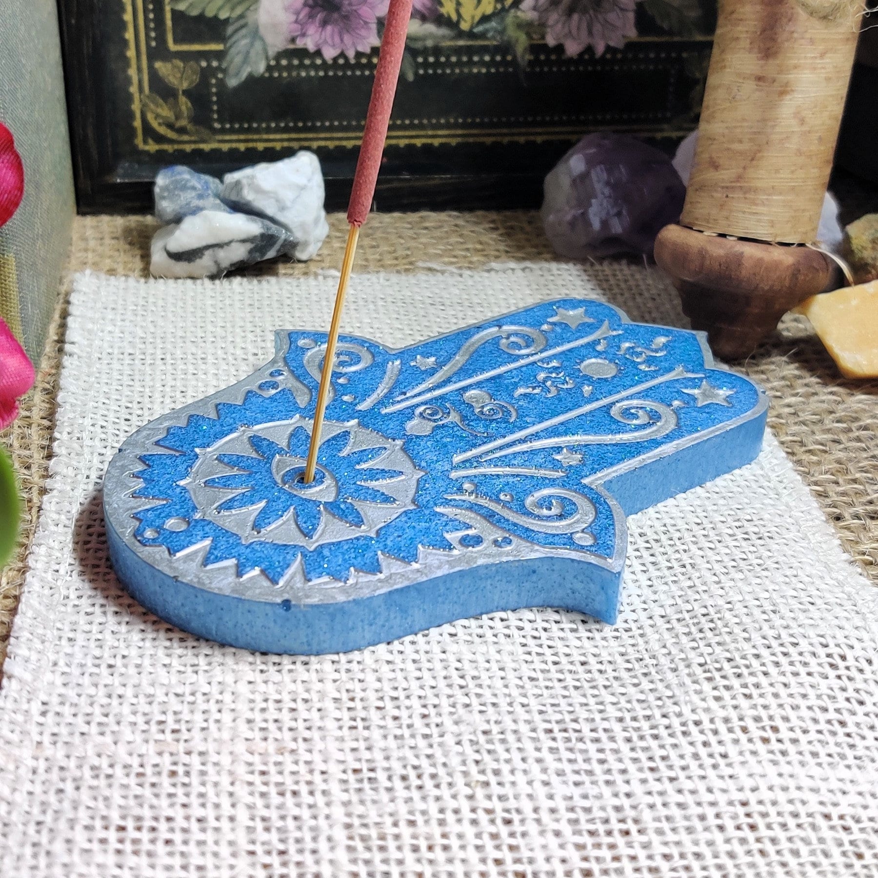 Hamsa Hand Incense Holder, Hand of Fatima Stick incense Holder, Epoxy Resin Incense Burner for Evil Eye Protection and Banishing Ritual