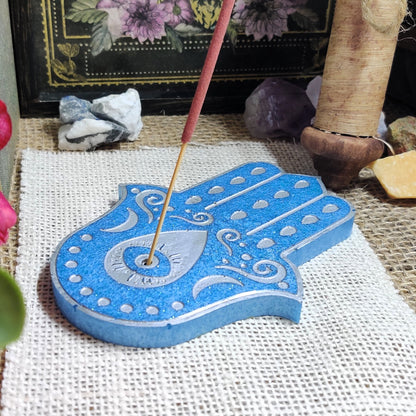 Hamsa Hand Incense Holder, Hand of Fatima Stick incense Holder, Epoxy Resin Incense Burner for Evil Eye Protection and Banishing Ritual