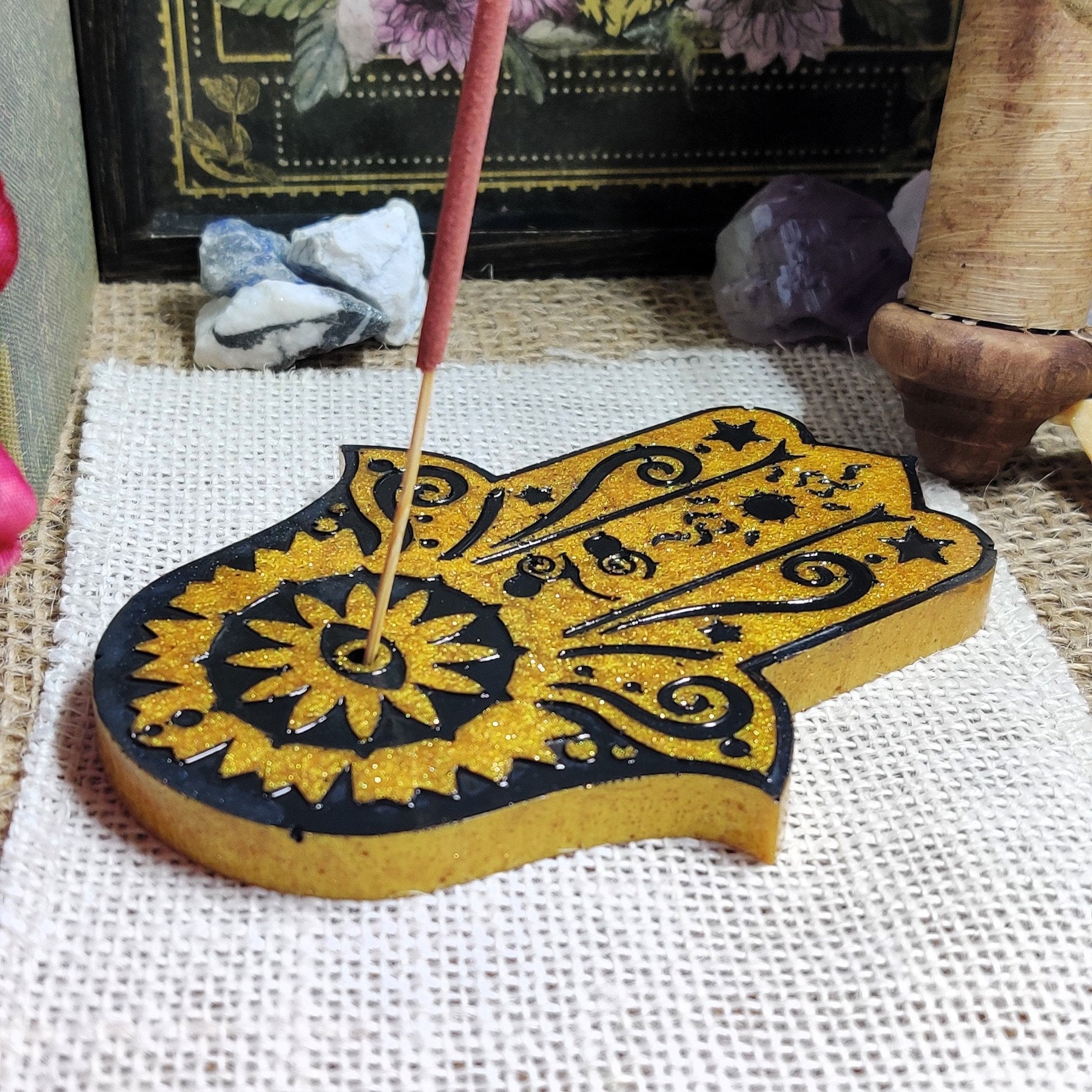 Hamsa Hand Incense Holder, Hand of Fatima Stick incense Holder, Epoxy Resin Incense Burner for Evil Eye Protection and Banishing Ritual