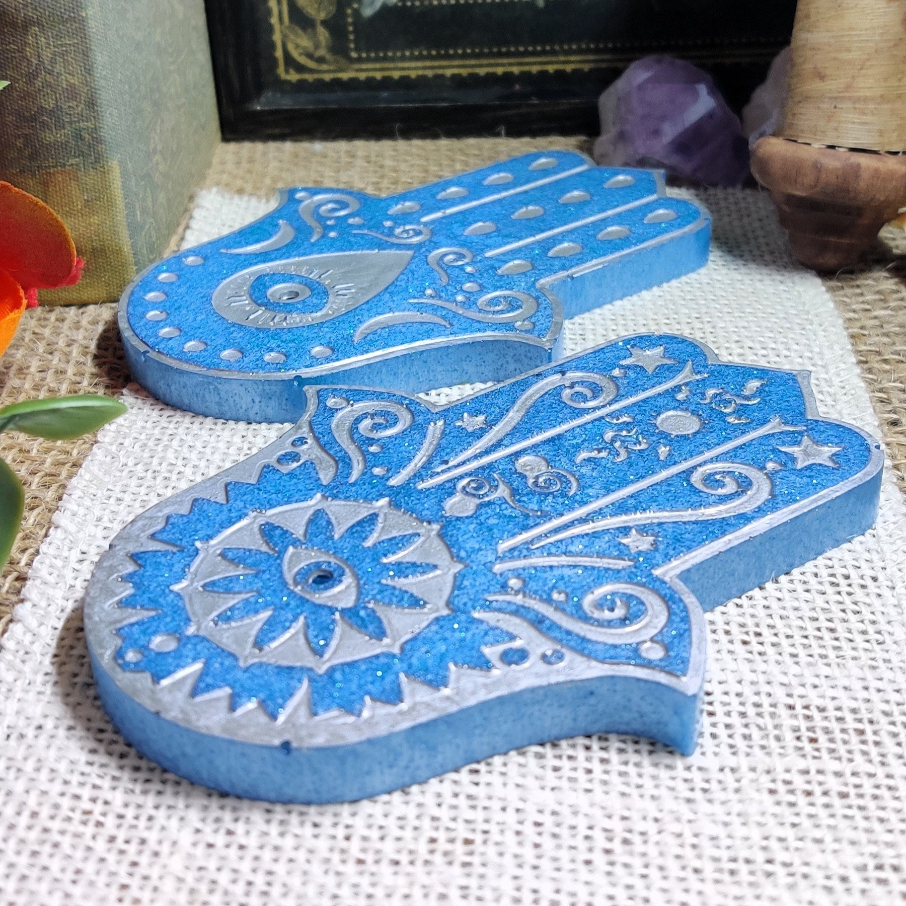 Hamsa Hand Incense Holder, Hand of Fatima Stick incense Holder, Epoxy Resin Incense Burner for Evil Eye Protection and Banishing Ritual