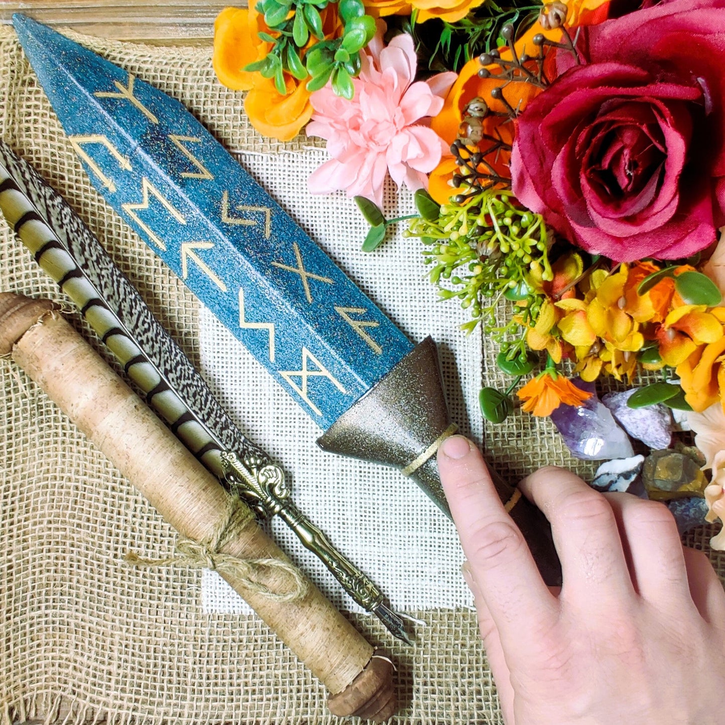 Norse Pagan Ritual Blade, Epoxy Resin Elder Futhark Rune Athame, Nordic Design Altar Piece, For Sacred Space or Ancient Viking Decor