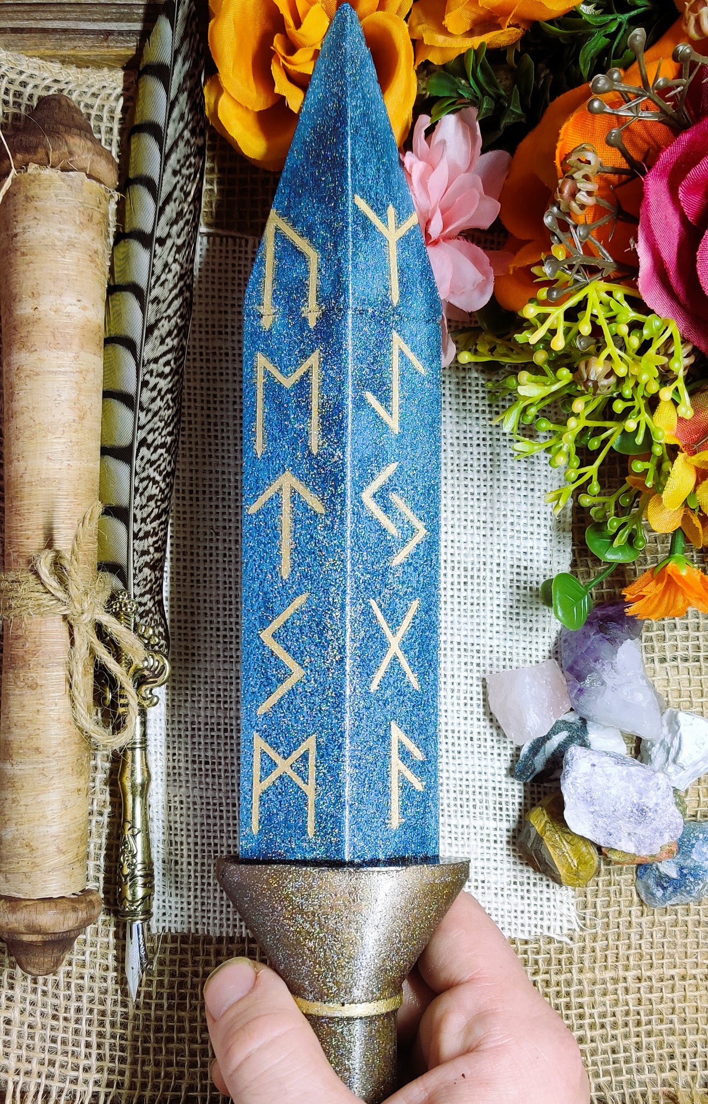 Norse Pagan Ritual Blade, Epoxy Resin Elder Futhark Rune Athame, Nordic Design Altar Piece, For Sacred Space or Ancient Viking Decor