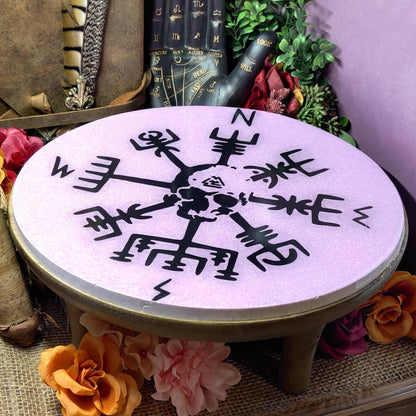 Vegvisir Resin Mini Table, Nordic Art Ancient Viking Decor for Lovers of Elder Futhark Rune Reading & Casting Runes, Witchy Gifts