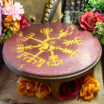 Vegvisir Resin Mini Table, Nordic Art Ancient Viking Decor for Lovers of Elder Futhark Rune Reading & Casting Runes, Witchy Gifts