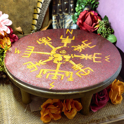 Vegvisir Resin Mini Table, Nordic Art Ancient Viking Decor for Lovers of Elder Futhark Rune Reading & Casting Runes, Witchy Gifts