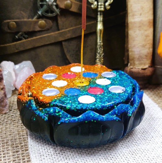 Lotus Pod Incense Holder, Fire and Ice Water Lily Incense Burner, Epoxy Resin Stick Incense Holder for Meditation Altar and Sacred Space - The Dark Primordial