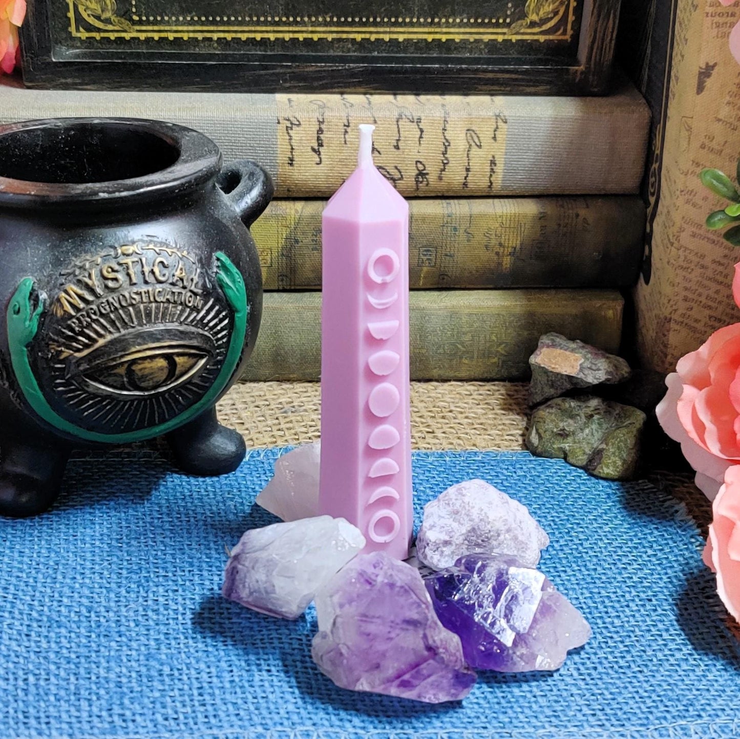 Lunar Phase Pillar Candle – Coconut Soy Wax Candle – Moon Phase Decor – Witchy Candle – Scented with Dragon’s Blood, Sea Spray, Lavender - The Dark Primordial