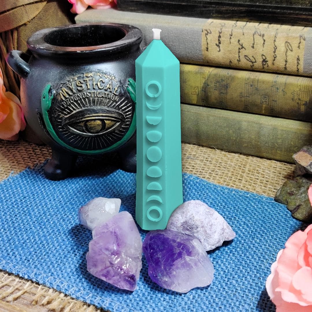 Lunar Phase Pillar Candle – Coconut Soy Wax Candle – Moon Phase Decor – Witchy Candle – Scented with Dragon’s Blood, Sea Spray, Lavender - The Dark Primordial