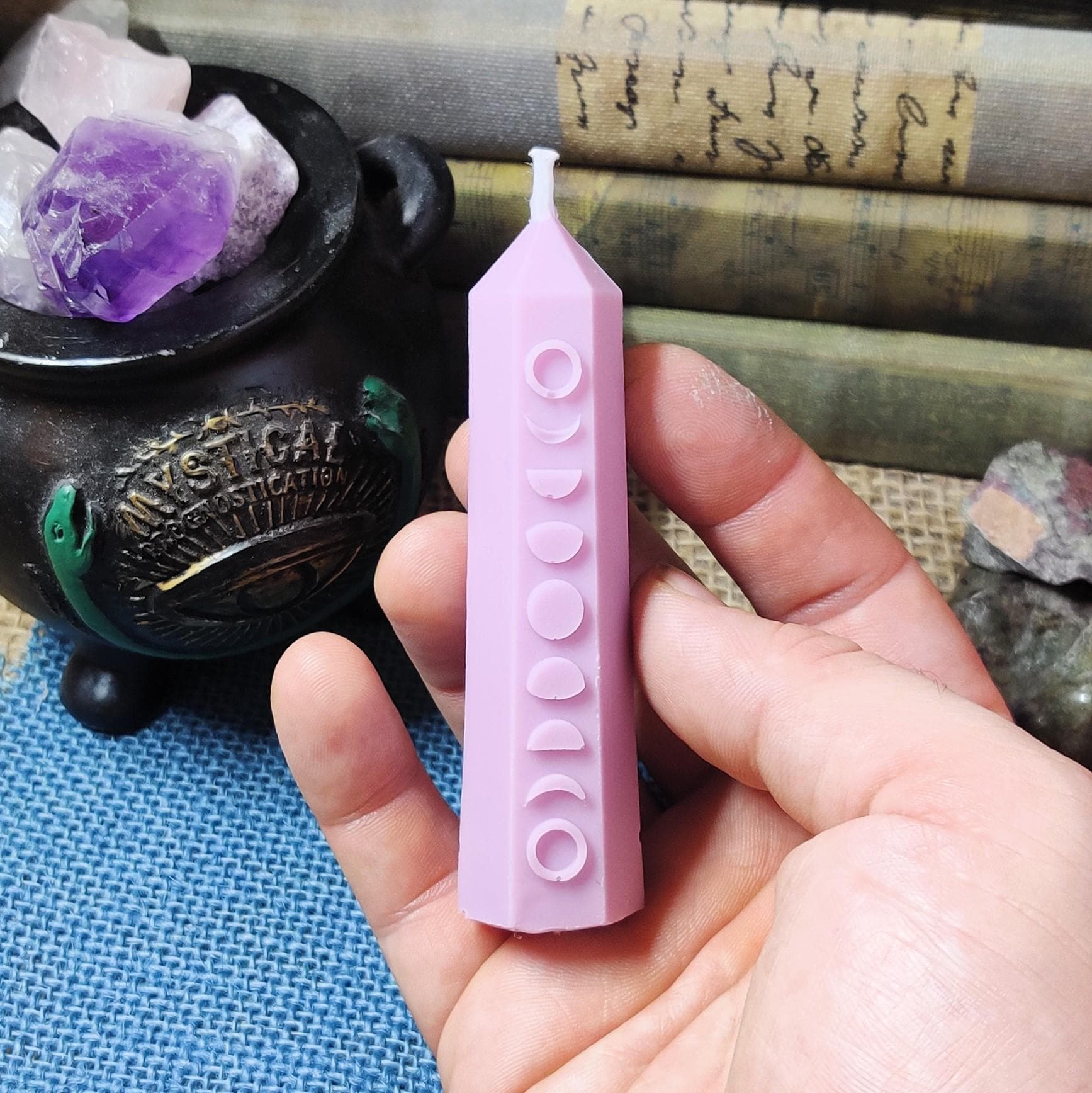 Lunar Phase Pillar Candle – Coconut Soy Wax Candle – Moon Phase Decor – Witchy Candle – Scented with Dragon’s Blood, Sea Spray, Lavender - The Dark Primordial