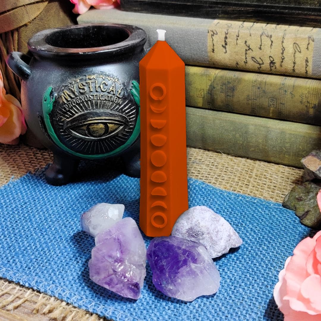 Lunar Phase Pillar Candle – Coconut Soy Wax Candle – Moon Phase Decor – Witchy Candle – Scented with Dragon’s Blood, Sea Spray, Lavender - The Dark Primordial