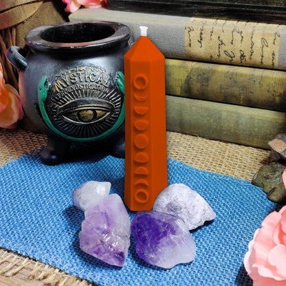 Lunar Phase Pillar Candle – Coconut Soy Wax Candle – Moon Phase Decor – Witchy Candle – Scented with Dragon’s Blood, Sea Spray, Lavender - The Dark Primordial