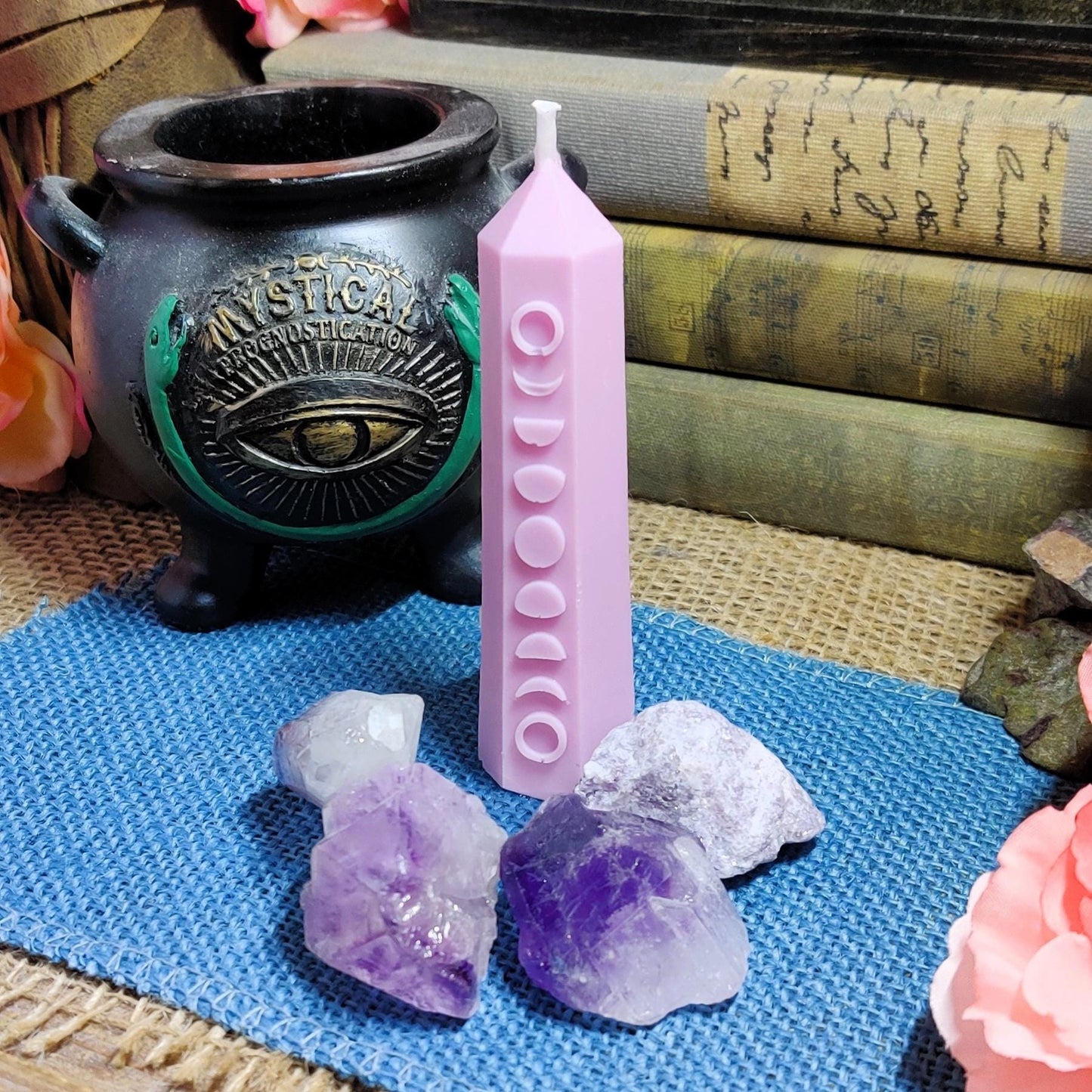 Lunar Phase Pillar Candle – Coconut Soy Wax Candle – Moon Phase Decor – Witchy Candle – Scented with Dragon’s Blood, Sea Spray, Lavender - The Dark Primordial