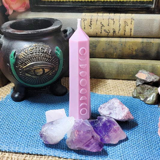 Lunar Phase Pillar Candle – Coconut Soy Wax Candle – Moon Phase Decor – Witchy Candle – Scented with Dragon’s Blood, Sea Spray, Lavender - The Dark Primordial