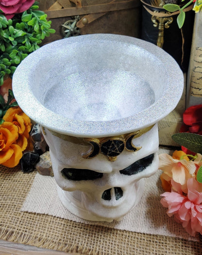 Momento Mori Skull Decorative Bowl, Triple Moon Goddess Altar Accessory for High Magick Workings & Practical Magic Decor, Hecate Ritual Tool - The Dark Primordial