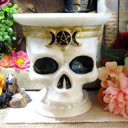 Momento Mori Skull Decorative Bowl, Triple Moon Goddess Altar Accessory for High Magick Workings & Practical Magic Decor, Hecate Ritual Tool - The Dark Primordial