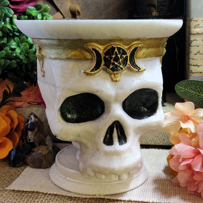 Momento Mori Skull Decorative Bowl, Triple Moon Goddess Altar Accessory for High Magick Workings & Practical Magic Decor, Hecate Ritual Tool - The Dark Primordial