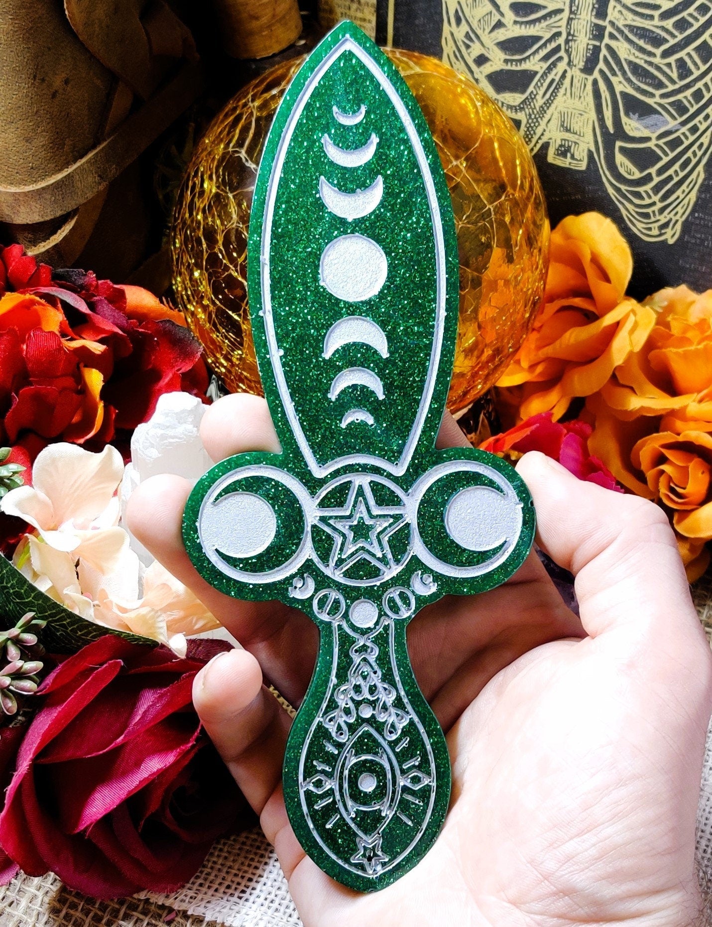 Nature Inspired Resin Athame, Lunar Witch Moonphase Epoxy Dagger for Sacred Space, Wicca Spellwork & Pagan Ritual Casting, Witchy Gifts - The Dark Primordial