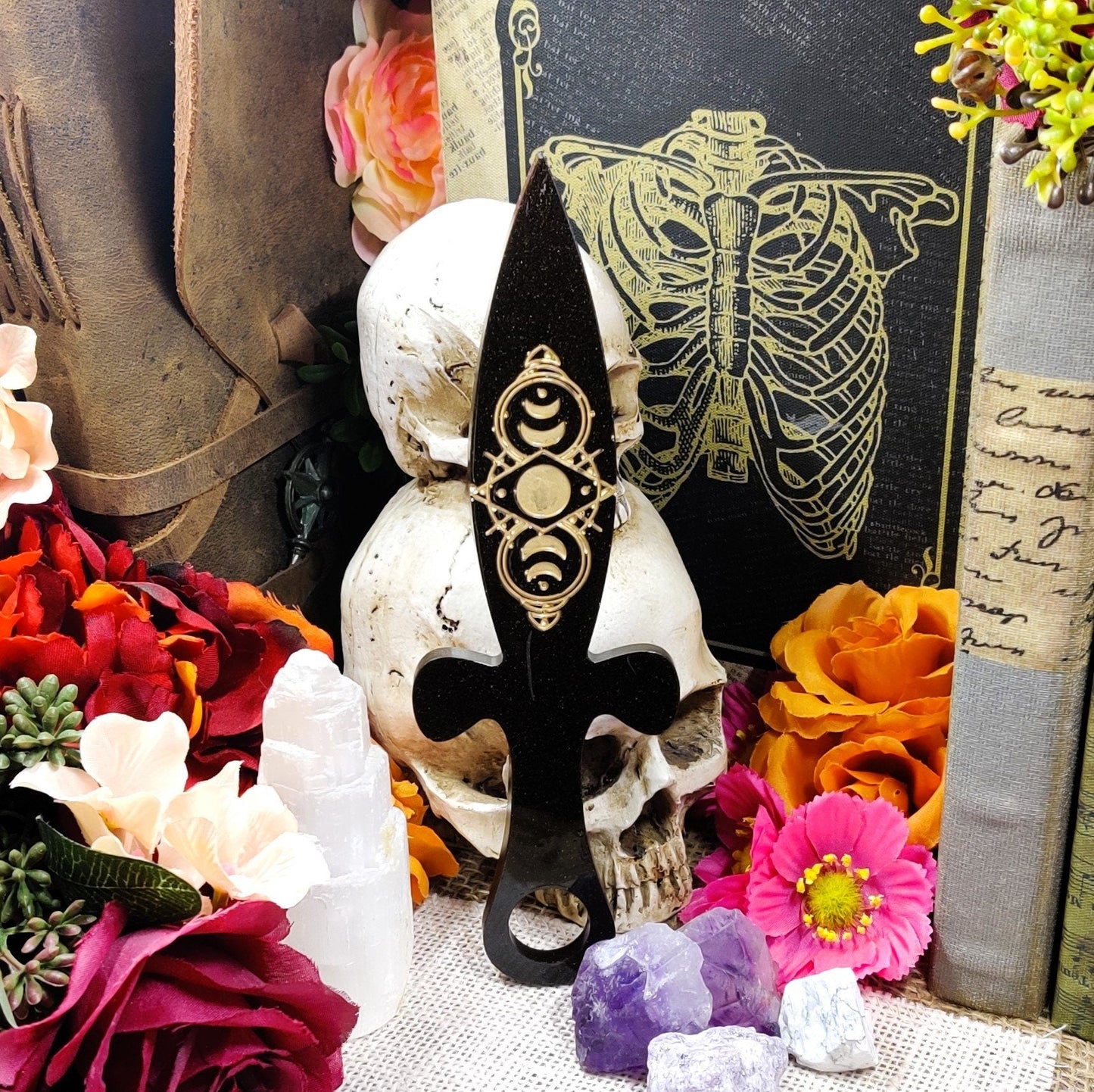 Nature Inspired Resin Athame, Lunar Witch Moonphase Epoxy Dagger for Sacred Space, Wicca Spellwork & Pagan Ritual Casting, Witchy Gifts - The Dark Primordial