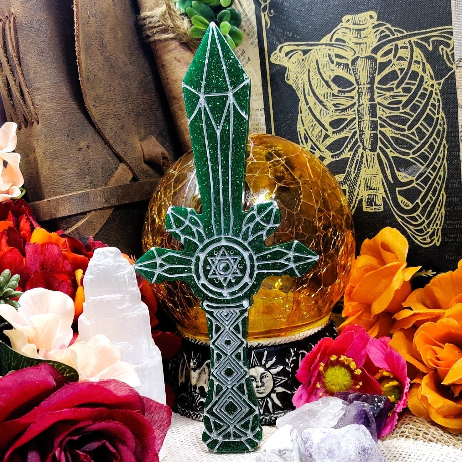 Nature Inspired Resin Athame, Lunar Witch Moonphase Epoxy Dagger for Sacred Space, Wicca Spellwork & Pagan Ritual Casting, Witchy Gifts - The Dark Primordial