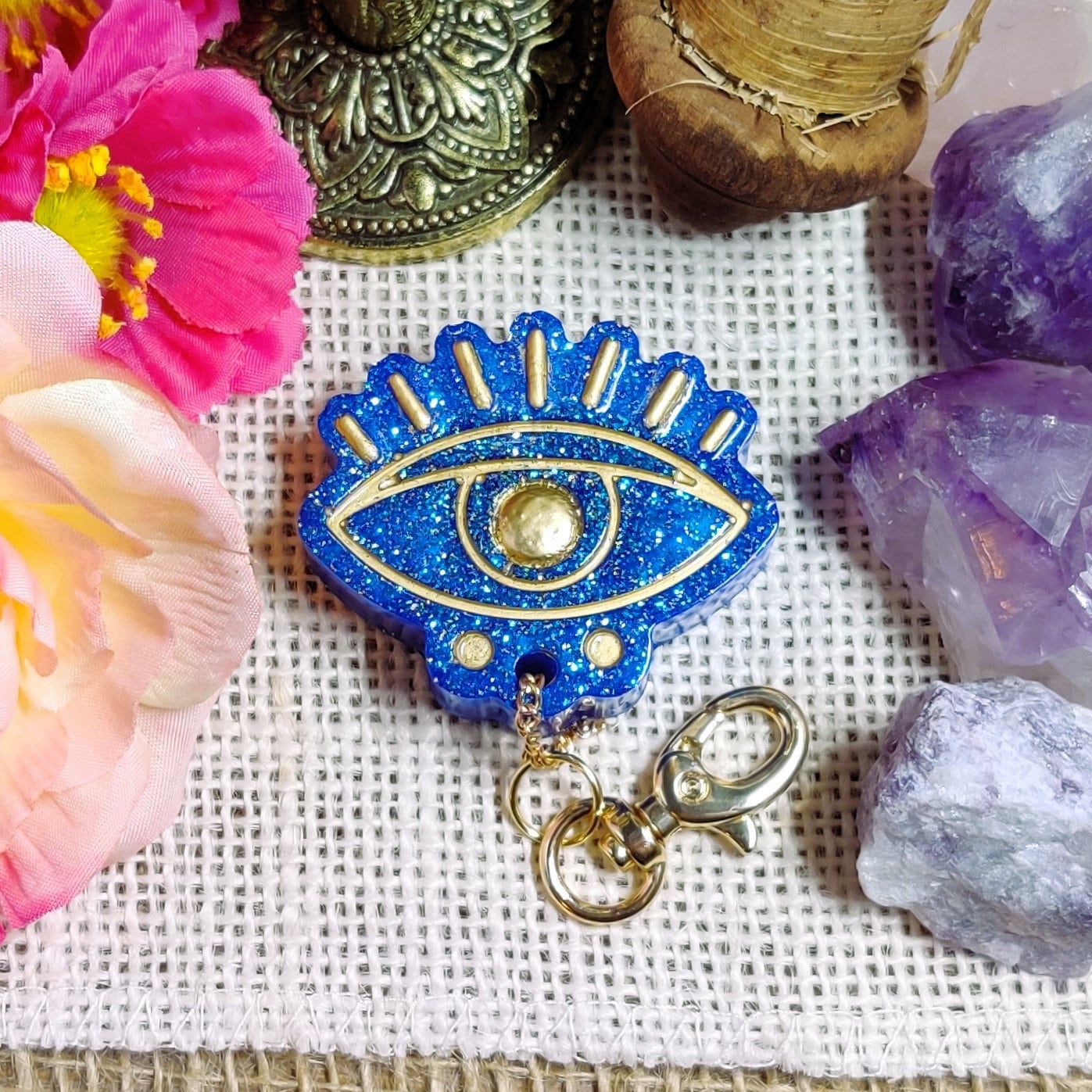 Nazar Evil Eye Keychain, Protection Amulet Charm, Hamsa Hand Talisman Keyring, Metaphysical Witchy Pagan Gift for Banishing Negativity - The Dark Primordial