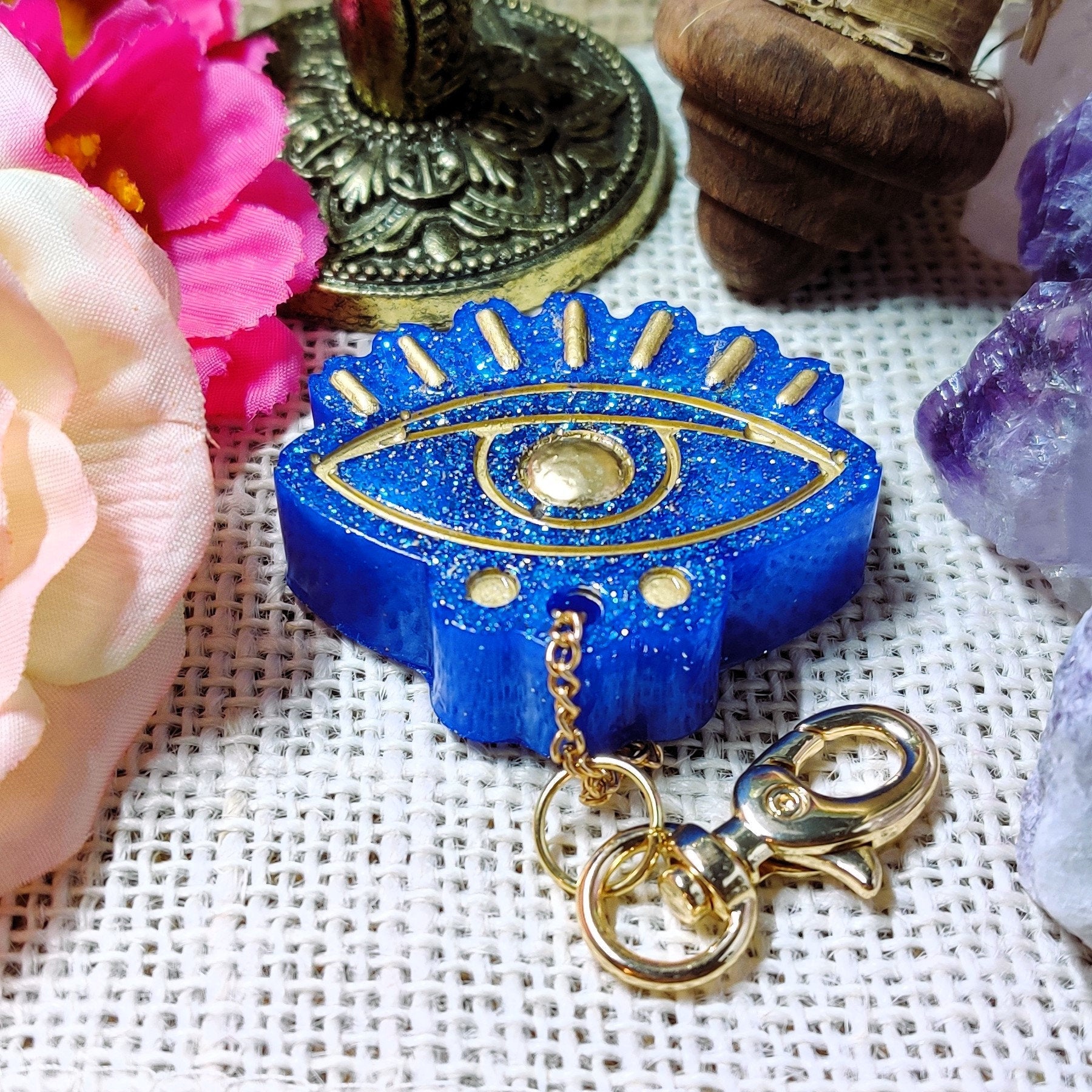 Nazar Evil Eye Keychain, Protection Amulet Charm, Hamsa Hand Talisman Keyring, Metaphysical Witchy Pagan Gift for Banishing Negativity - The Dark Primordial