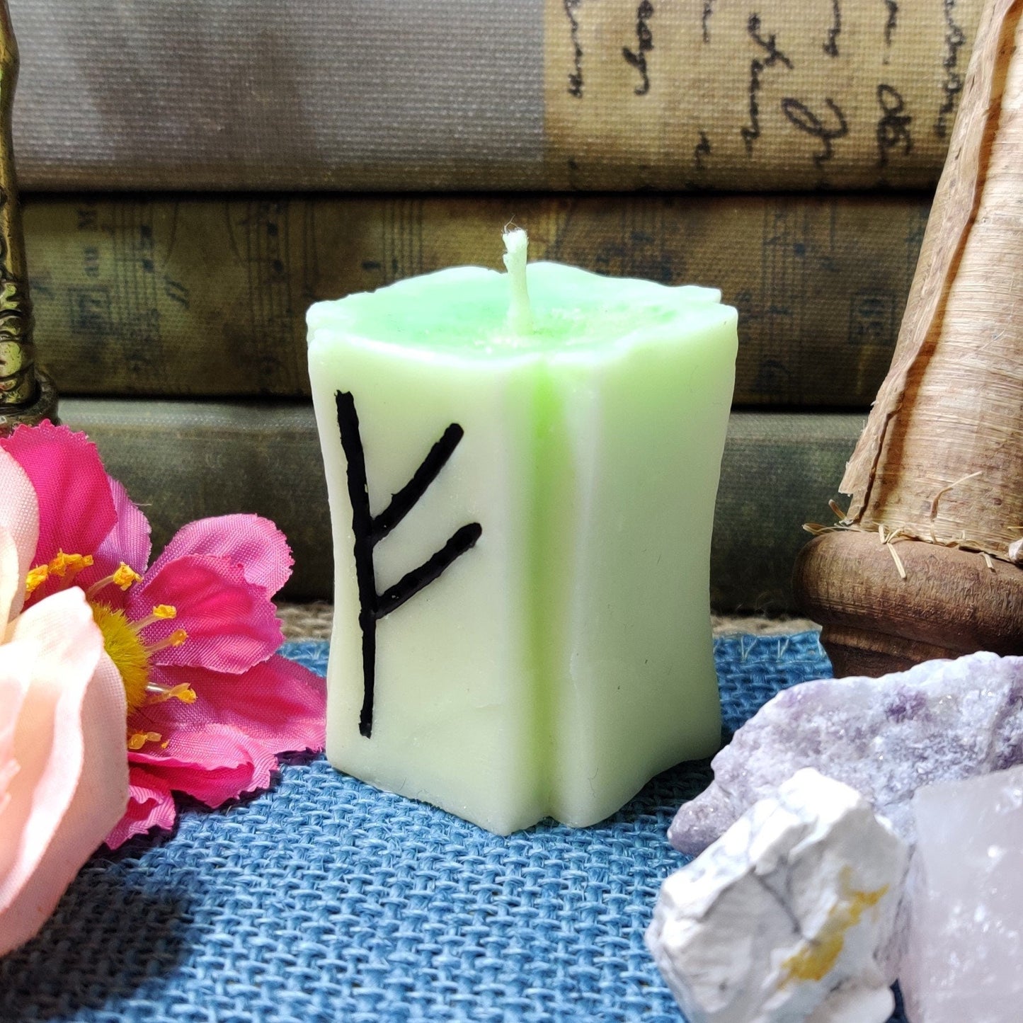 Nordic Runes Candle Set - Uruz, Gebo, Fehu - 4oz Organic Coconut Soy Wax Candle, Pagan Witchy Gifts, Cucumber Melon Honey Vanilla Scent - The Dark Primordial