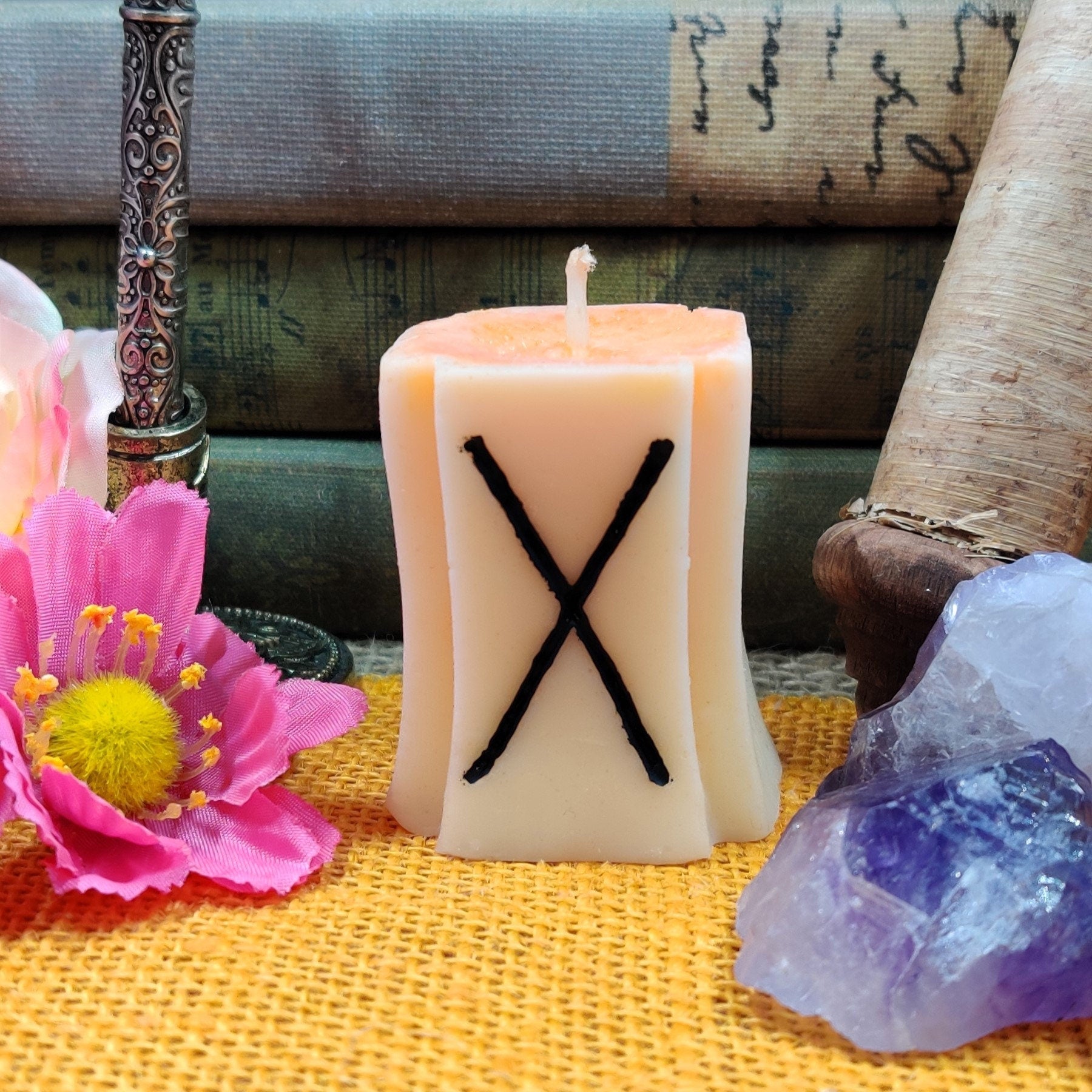 Nordic Runes Candle Set - Uruz, Gebo, Fehu - 4oz Organic Coconut Soy Wax Candle, Pagan Witchy Gifts, Cucumber Melon Honey Vanilla Scent - The Dark Primordial