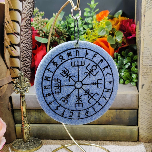 Nordic Vegvisir Desk Ornament, Norse Pagan Altar & Nightstand Decor for Elder Futhark Runes Lover, Gifts for Witches and Icelandic Vikings - The Dark Primordial