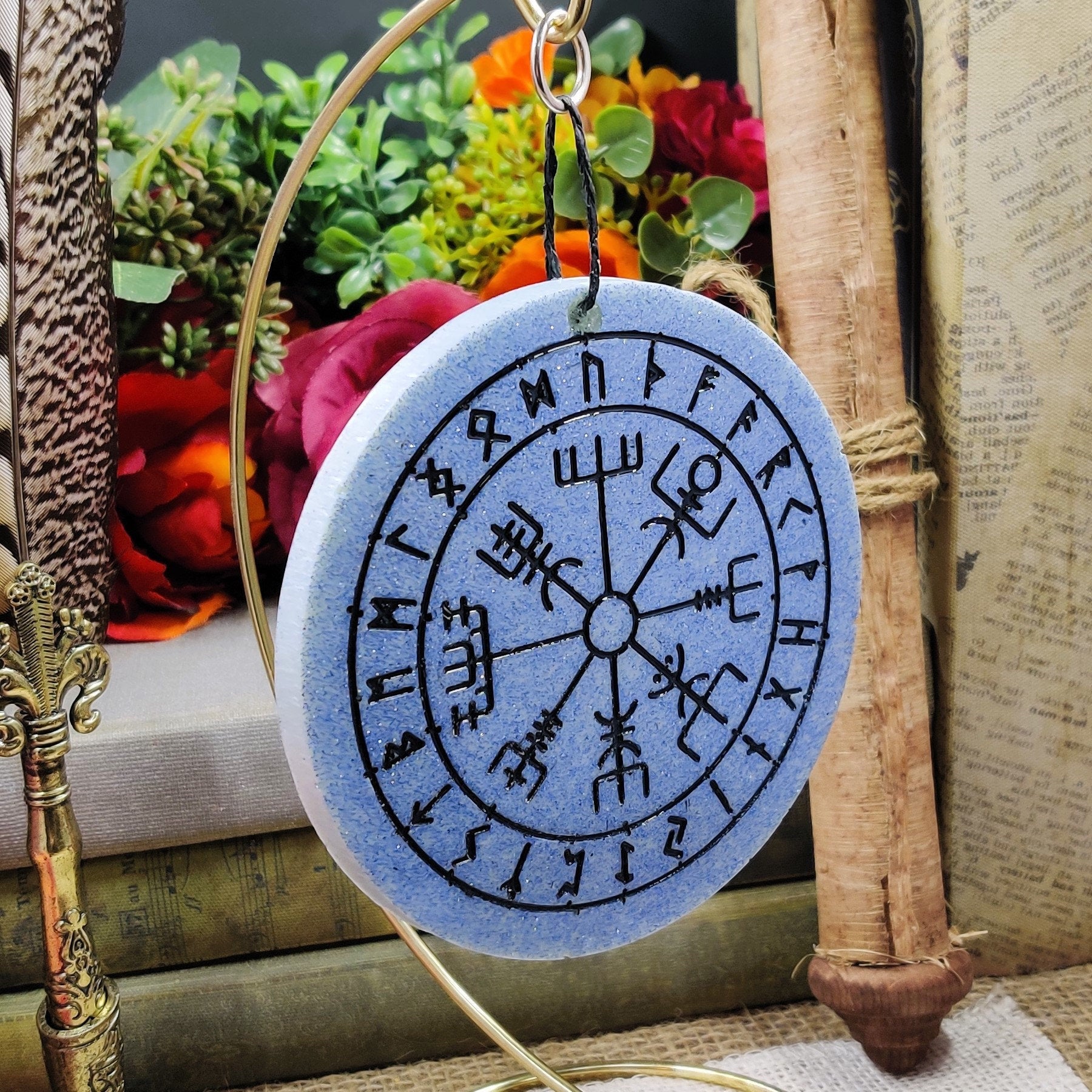 Nordic Vegvisir Desk Ornament, Norse Pagan Altar & Nightstand Decor for Elder Futhark Runes Lover, Gifts for Witches and Icelandic Vikings - The Dark Primordial