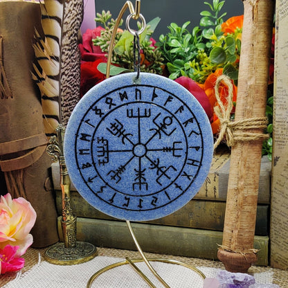 Nordic Vegvisir Desk Ornament, Norse Pagan Altar & Nightstand Decor for Elder Futhark Runes Lover, Gifts for Witches and Icelandic Vikings - The Dark Primordial