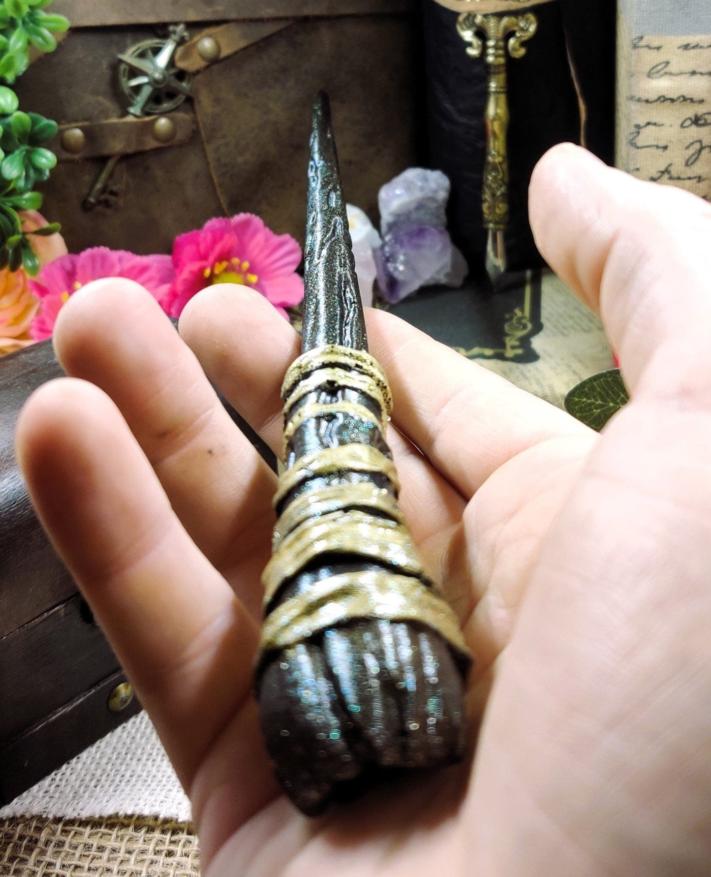 Pagan Ritual Spellcasting Wand, Epoxy Resin Wood Wand for High Magick, Secular Witchcraft & Wicca Altar, Practical Magic Decor, Occult Gifts - The Dark Primordial