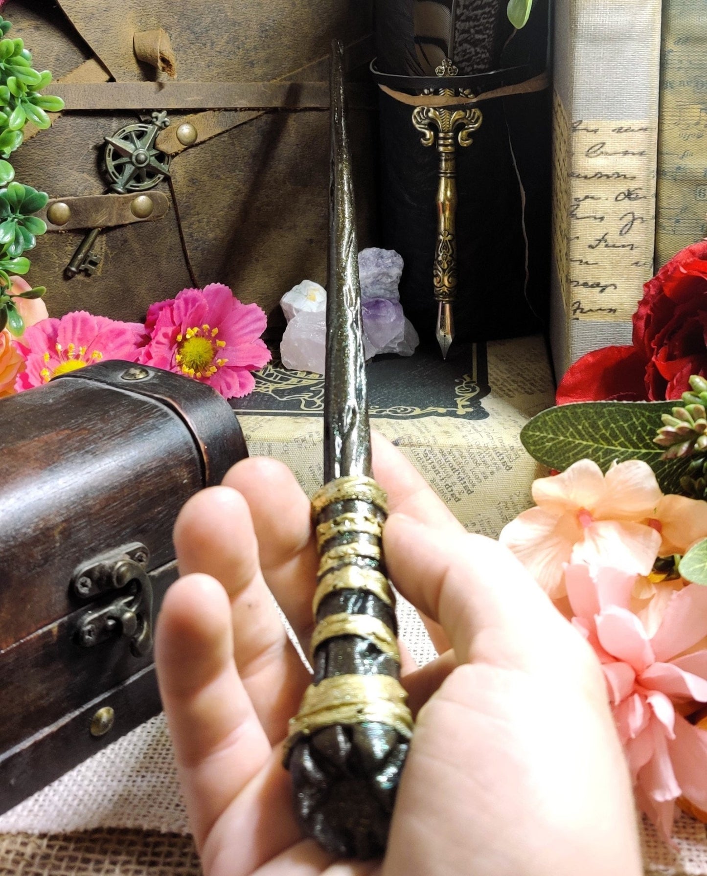 Pagan Ritual Spellcasting Wand, Epoxy Resin Wood Wand for High Magick, Secular Witchcraft & Wicca Altar, Practical Magic Decor, Occult Gifts - The Dark Primordial