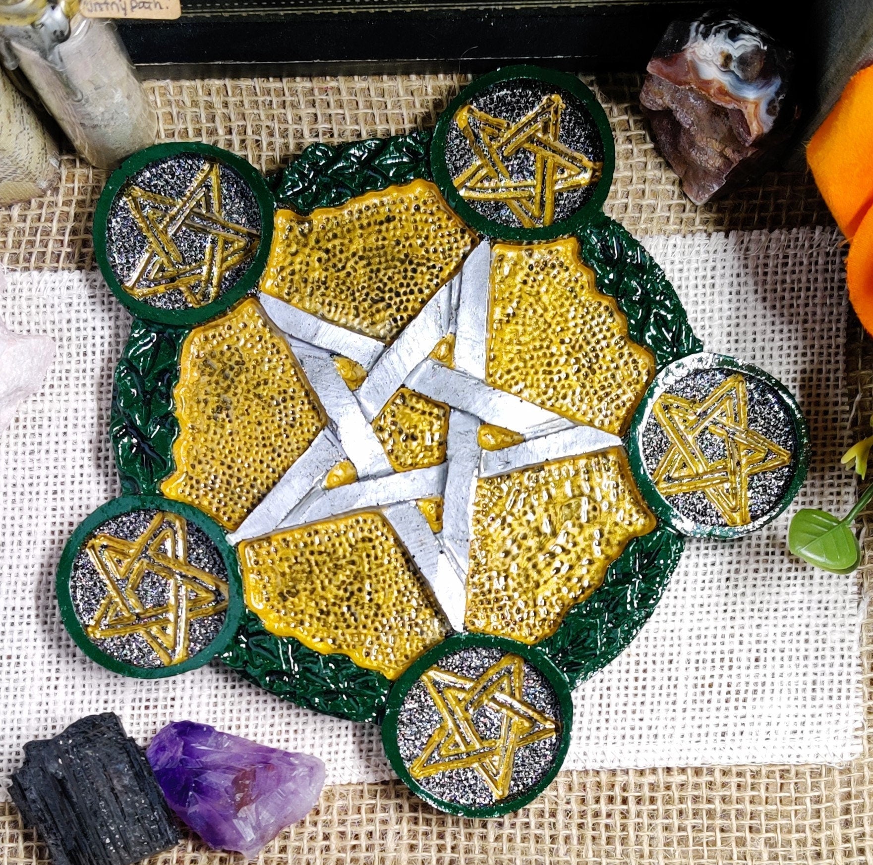 Pentacle Tealight Candle Holder, 5 Pointed Star Altar Accessory, Gold Silver Pentagram Candle Holder for Sacred Space and Witchy Room Decor - The Dark Primordial