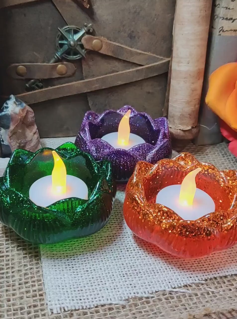 Lotus Tealight Candle Holder Epoxy Resin Flower Candle Holder Boho Witch Altar Supplies Everyday Meditation Tool